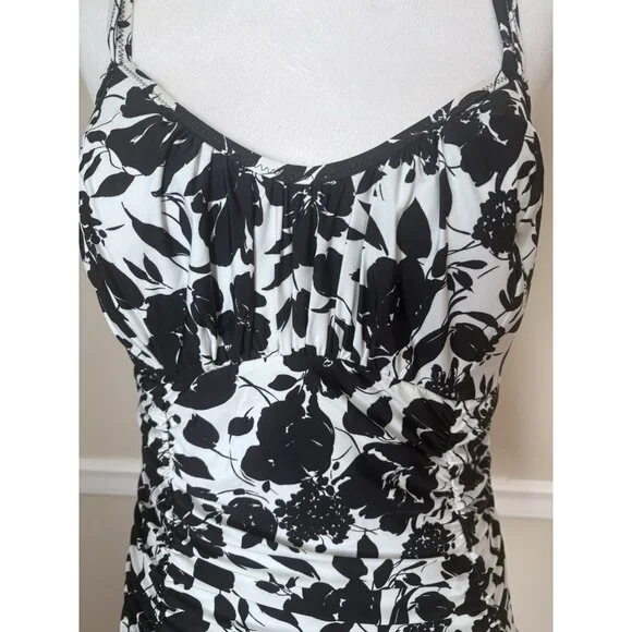 NWT Jantzen Womens Size 36D/DD Tankini Swimsuit Top Black White Floral - Picture 2 of 7